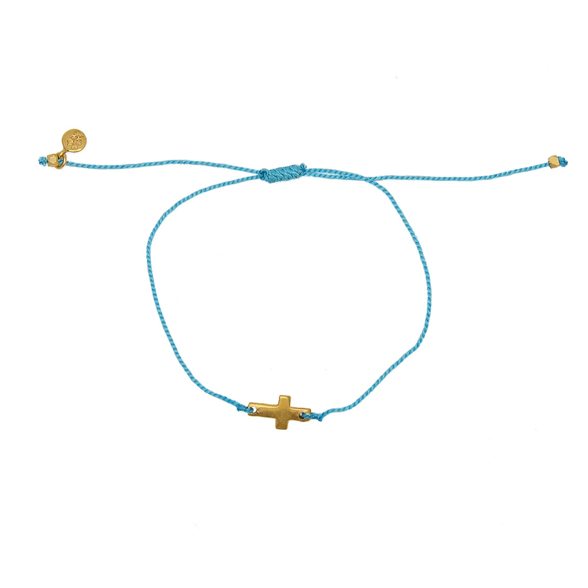Bracelet tressé coloré et croix dorée - TURQUOISE