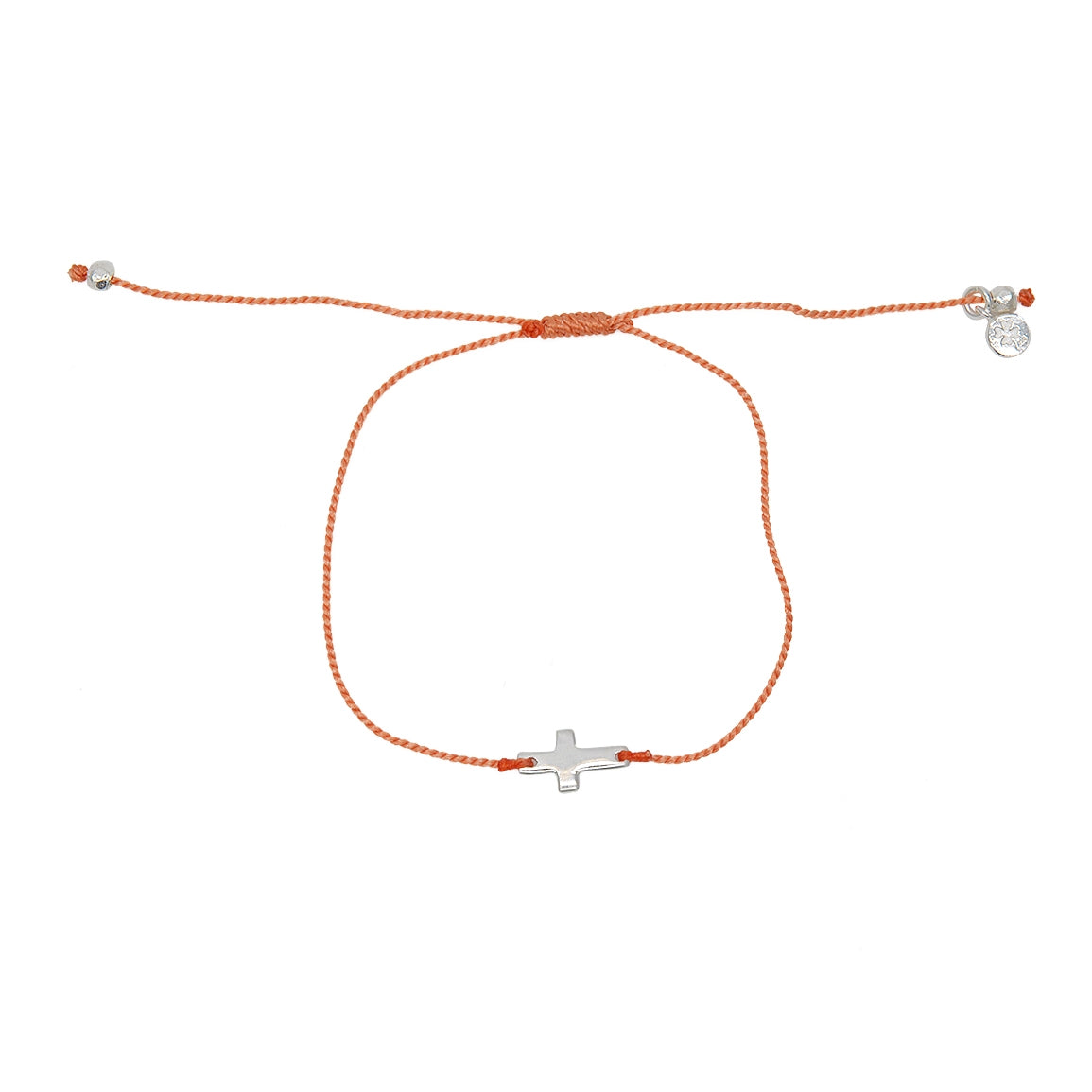 Bracelet tressé coloré et croix argent 925 - CORAIL