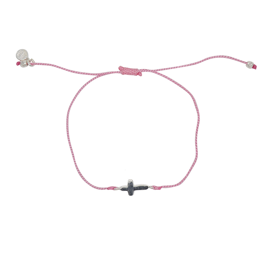 Bracelet tressé coloré et croix argent 925 - ROSE