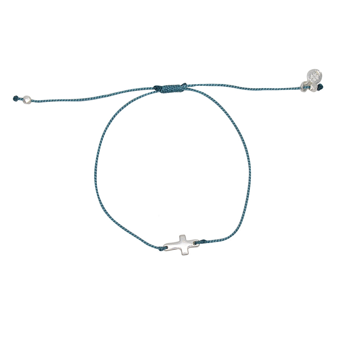 Bracelet tressé coloré et croix argent 925 - BLEU JEAN