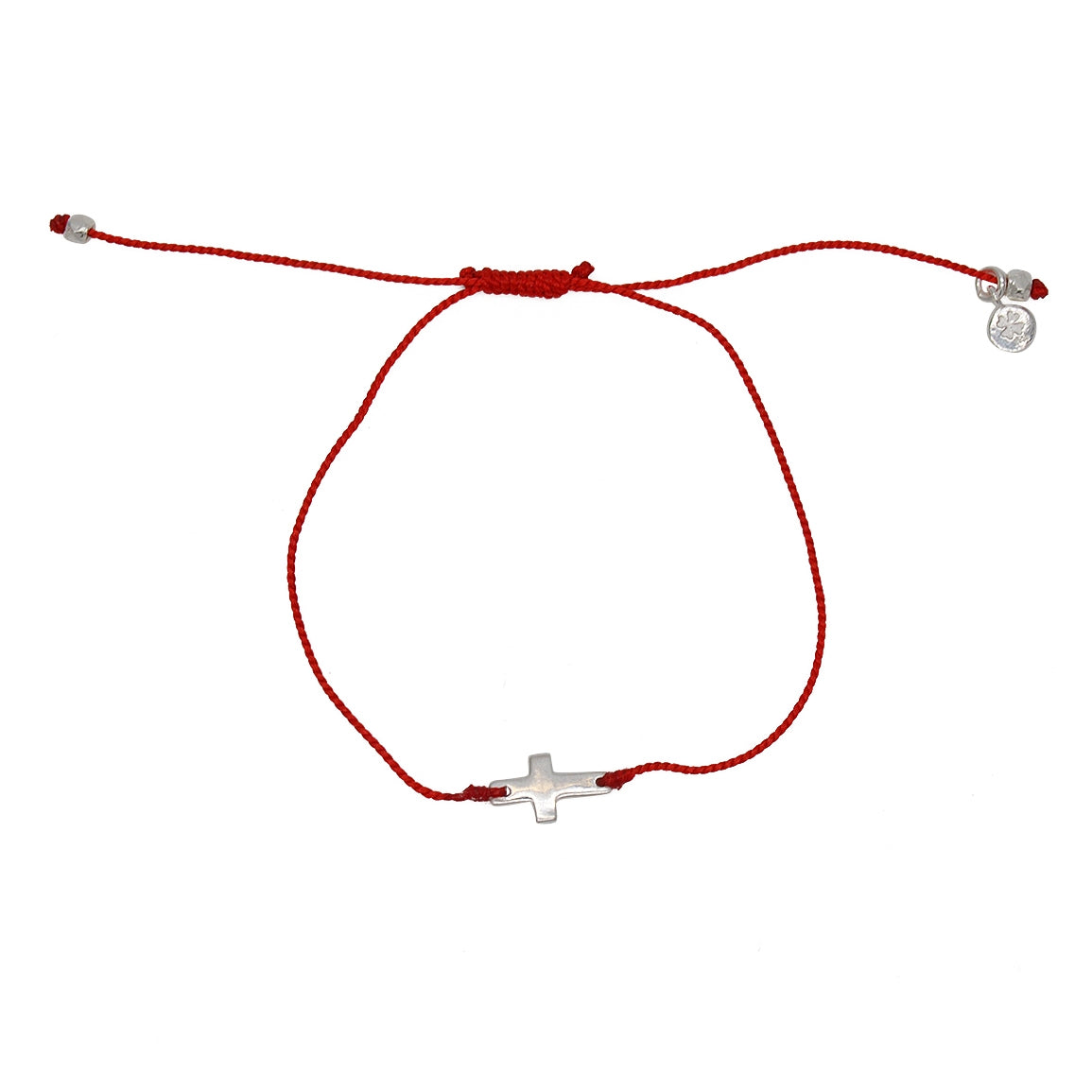 Bracelet tressé coloré et croix argent 925 - ROUGE