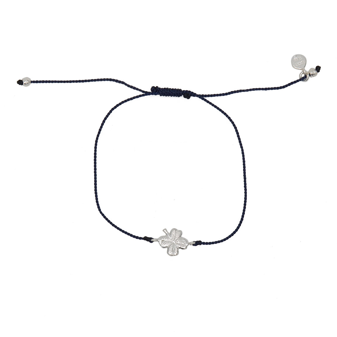 Bracelet tressé coloré et trêfle argent 925 - BLEU MARINE