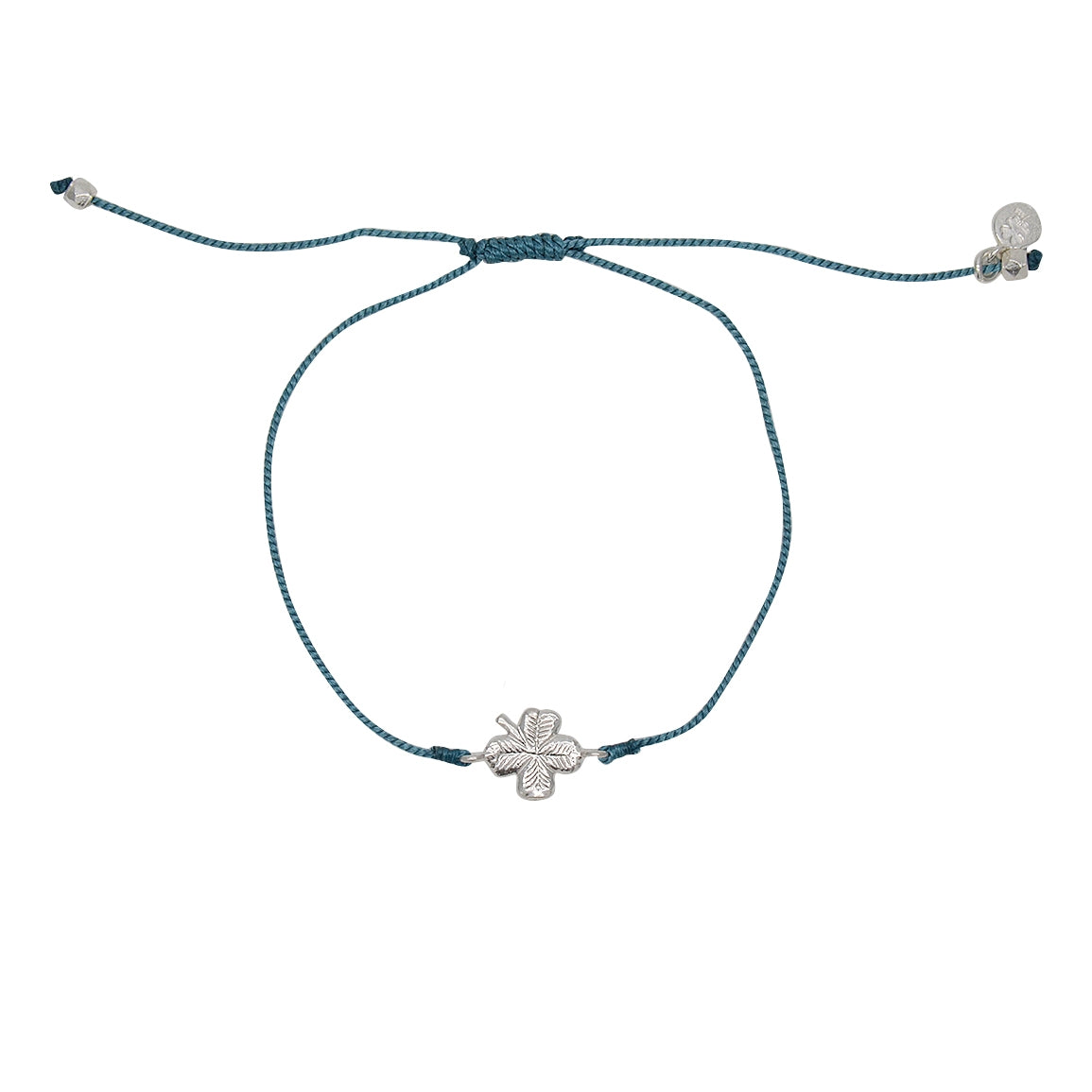 Bracelet tressé coloré et trêfle argent 925 - BLEAU JEAN