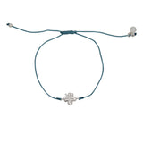 Bracelet tressé coloré et trêfle argent 925 - BLEAU JEAN