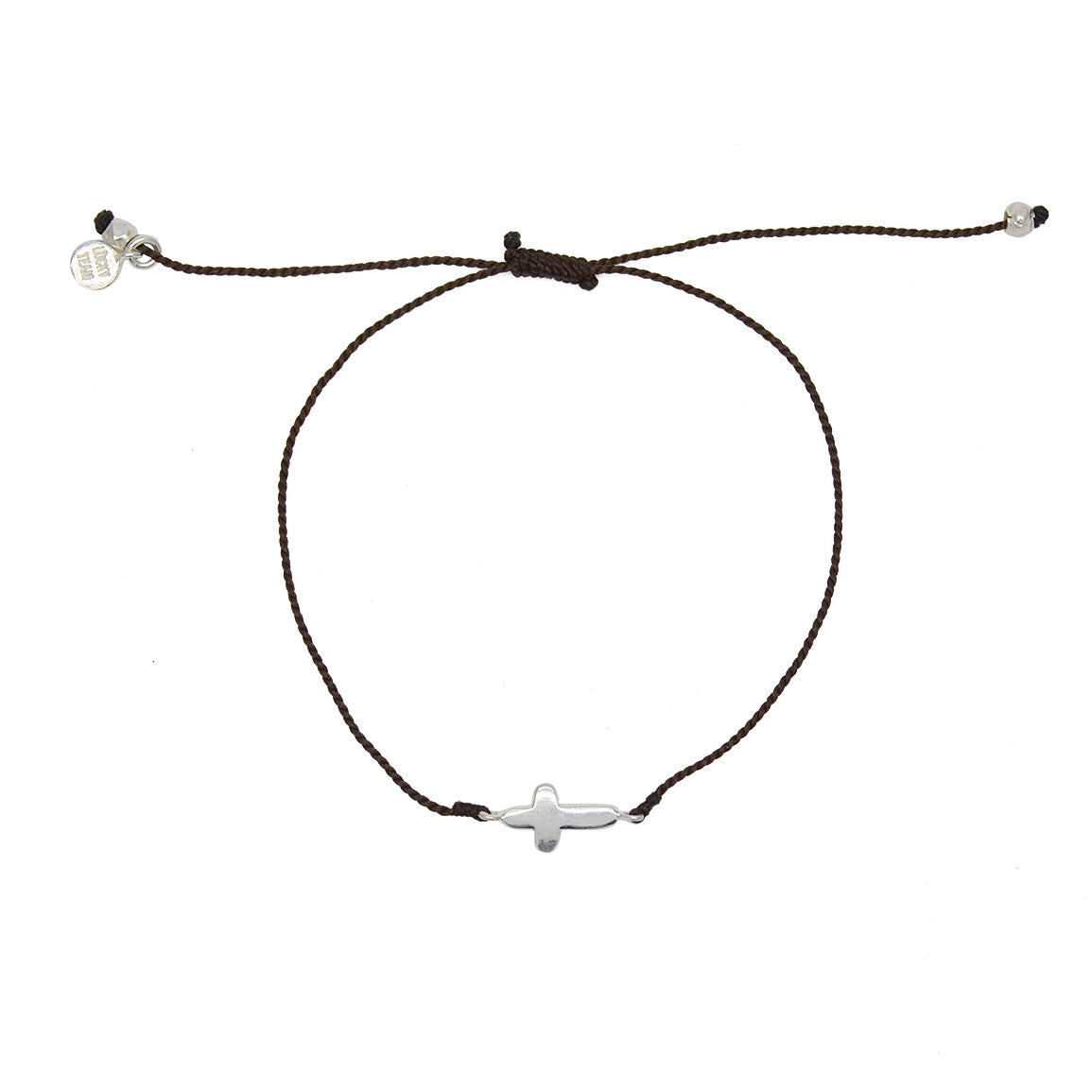Bracelet tressé et croix argent 925 - CHOCOLAT