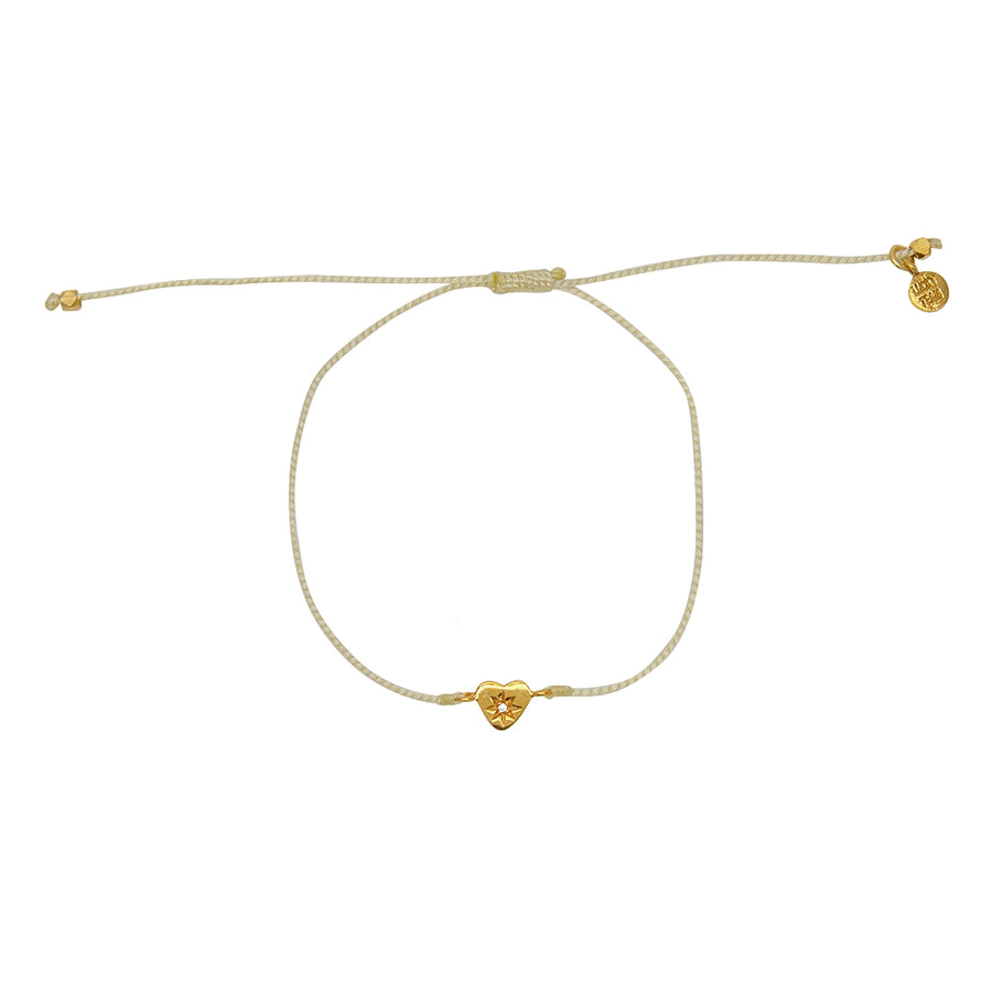 Bracelet fil fin coloré coeur doré et zircon - BEIGE