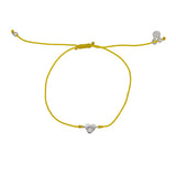 Bracelet fil fin coloré coeur argent 925 et zircon - JAUNE