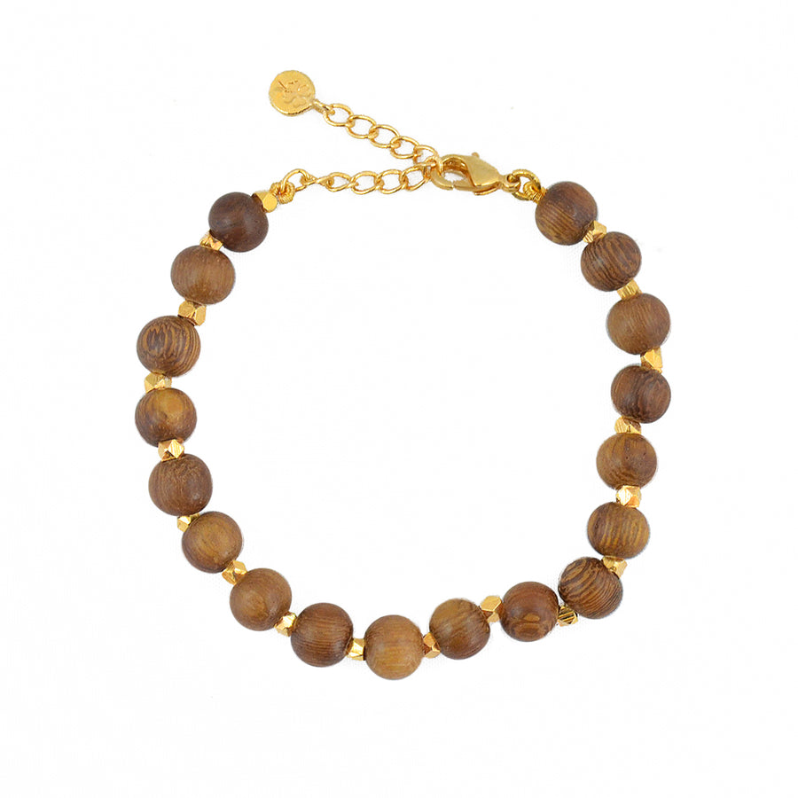 Bracelet perles en bois et perles dorées - BOIS