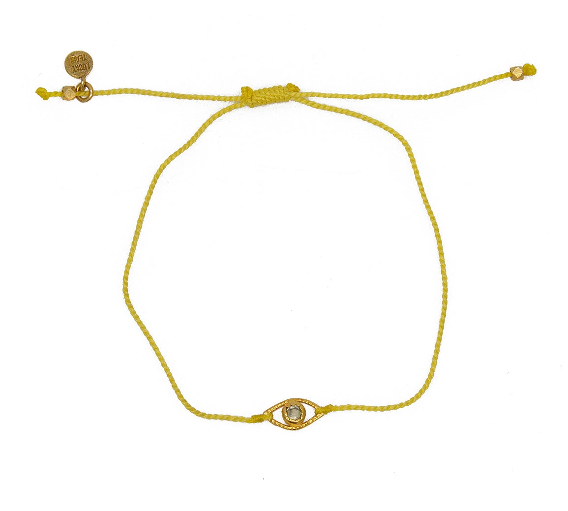 Bracelet cordon et oeil pierre - JAUNE & PREHNITE