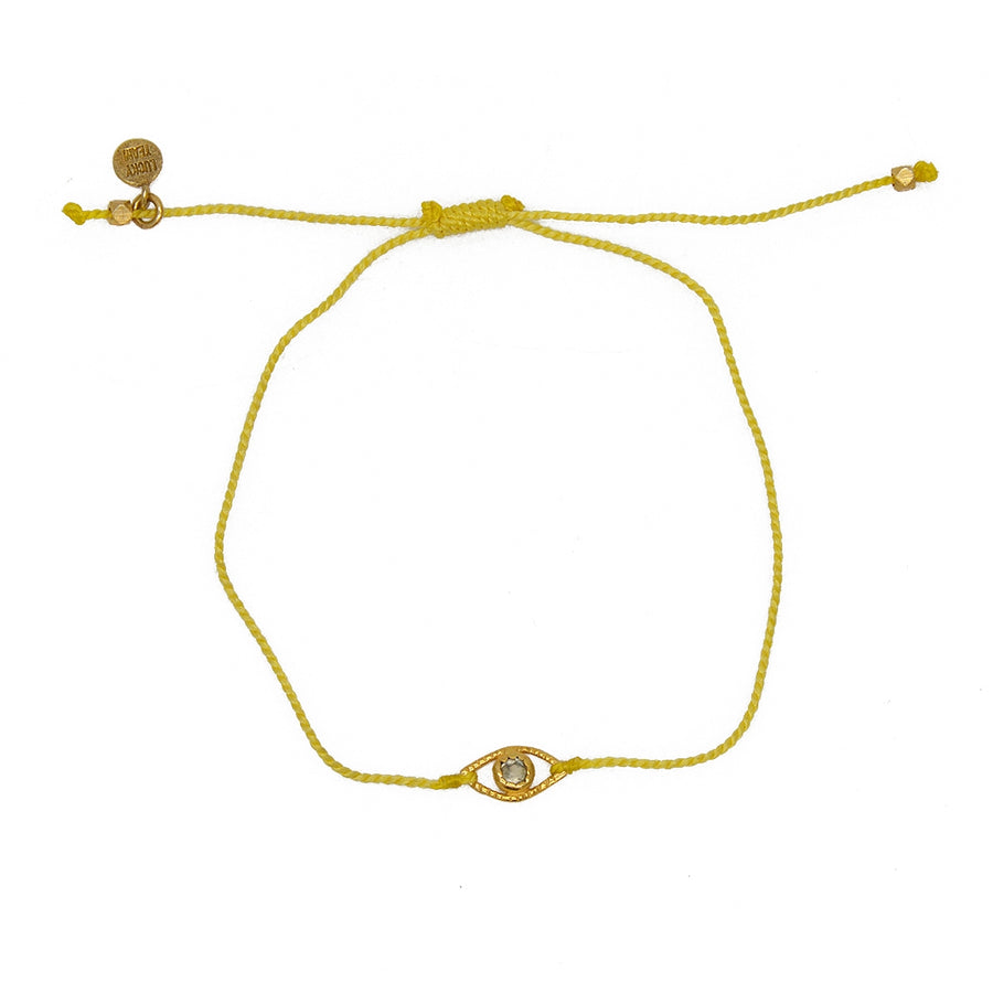 Bracelet cordon et oeil pierre - JAUNE & PREHNITE