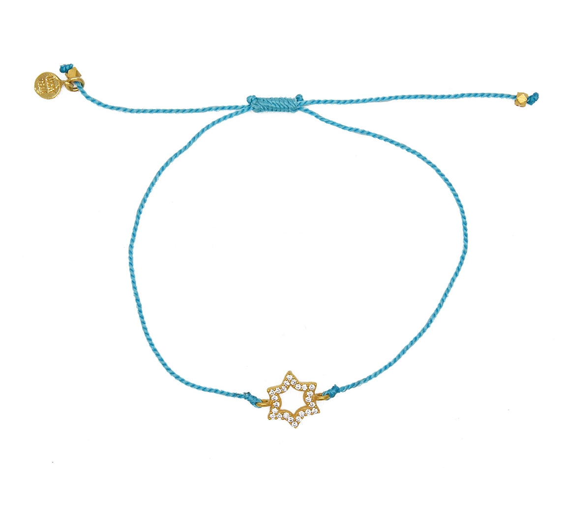 Bracelet tressé etoile de David dorée et zircons - TURQUOISE