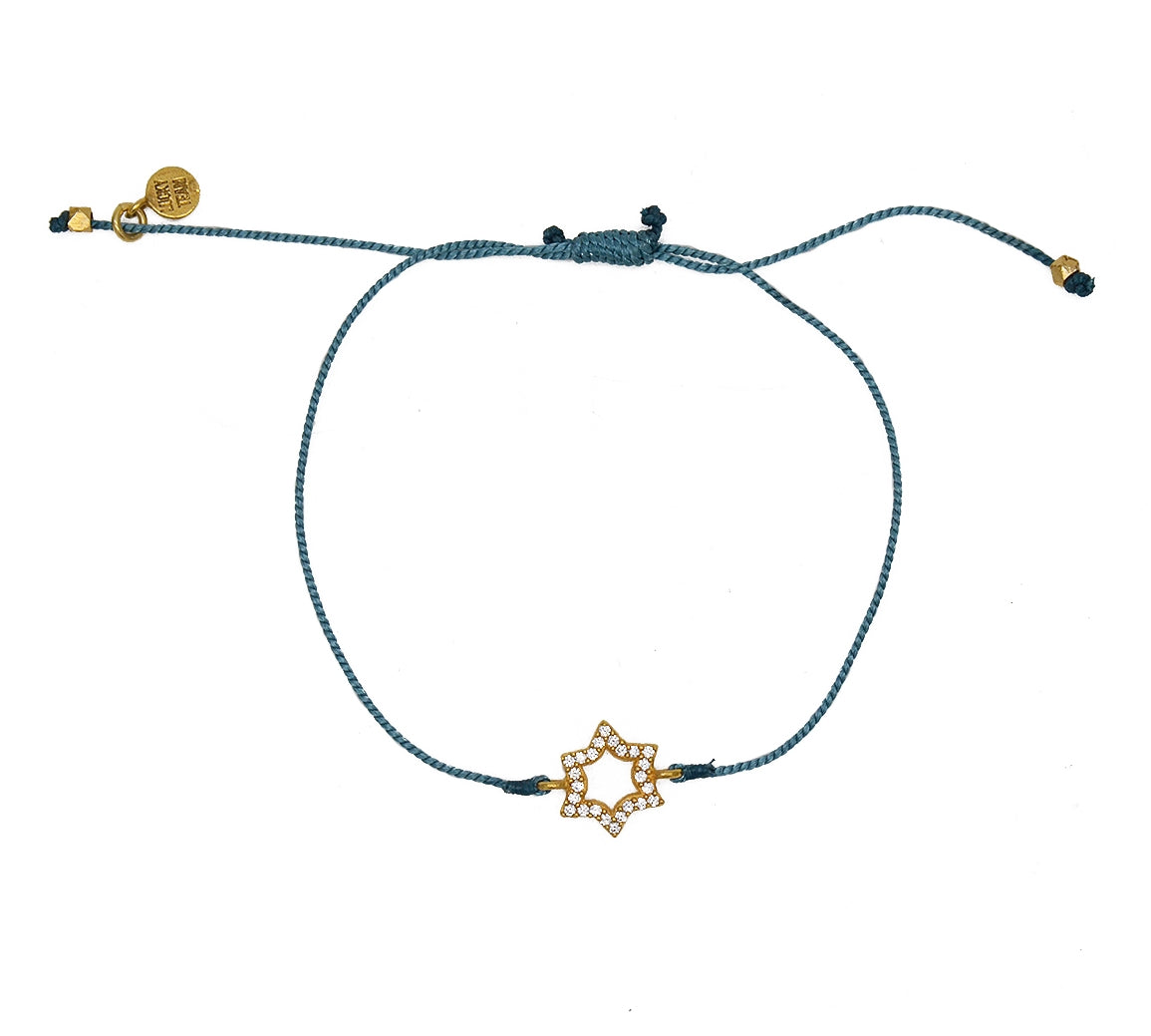 Bracelet tressé etoile de David dorée et zircons - BLEU JEAN