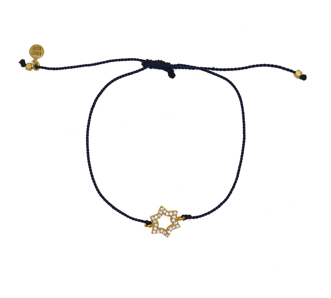 Bracelet tressé etoile de David dorée et zircons - BLEU