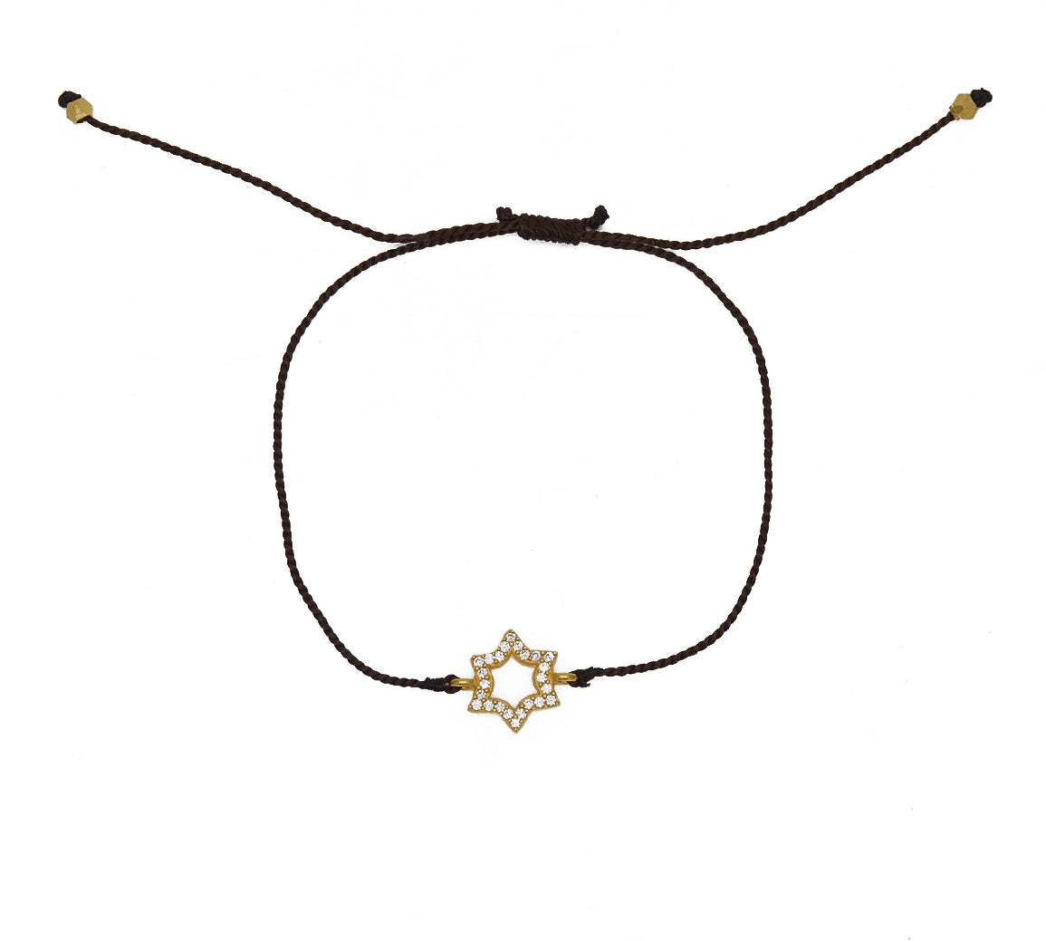 Bracelet tressé etoile de David dorée et zircons - CHOCOLAT