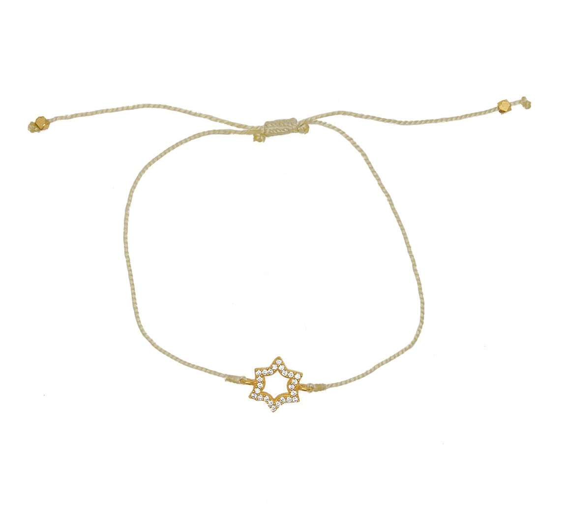 Bracelet tressé etoile de David dorée et zircons - BEIGE