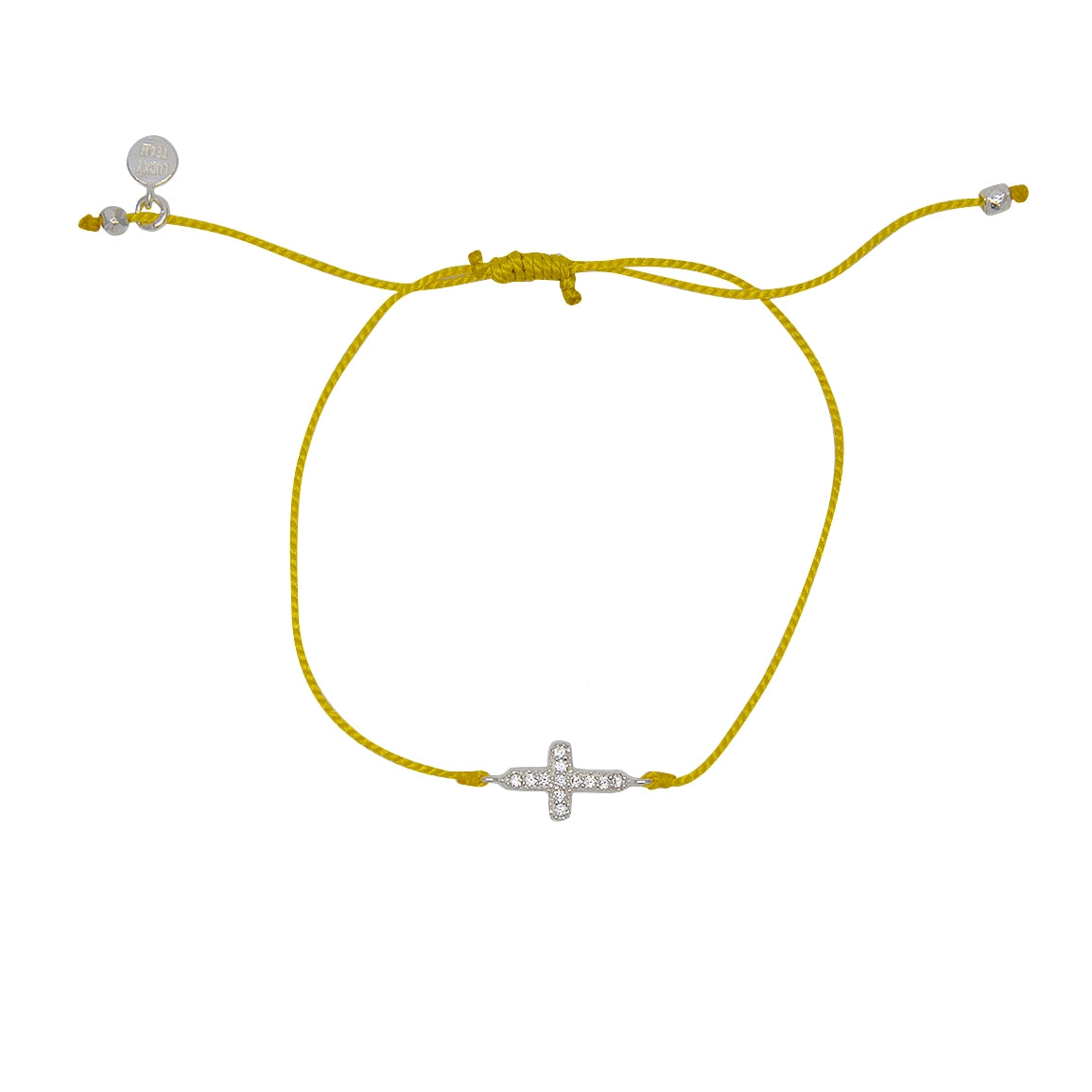 Bracelet tressé coloré croix argent 925 et zircons - JAUNE