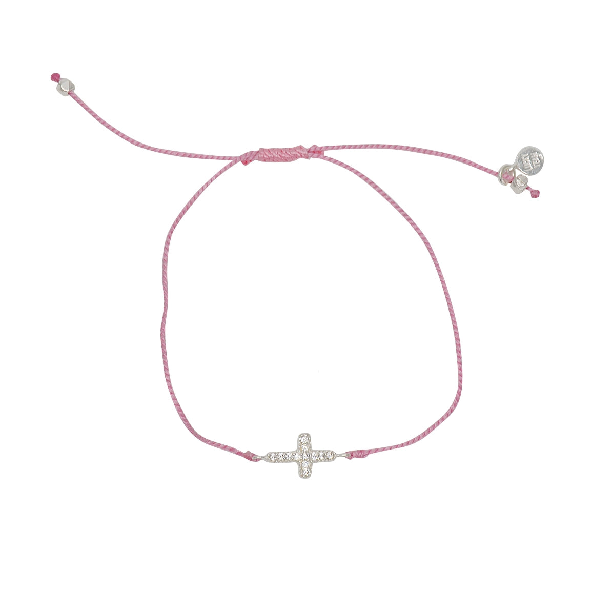 Bracelet tressé coloré croix argent 925 et zircons - ROSE