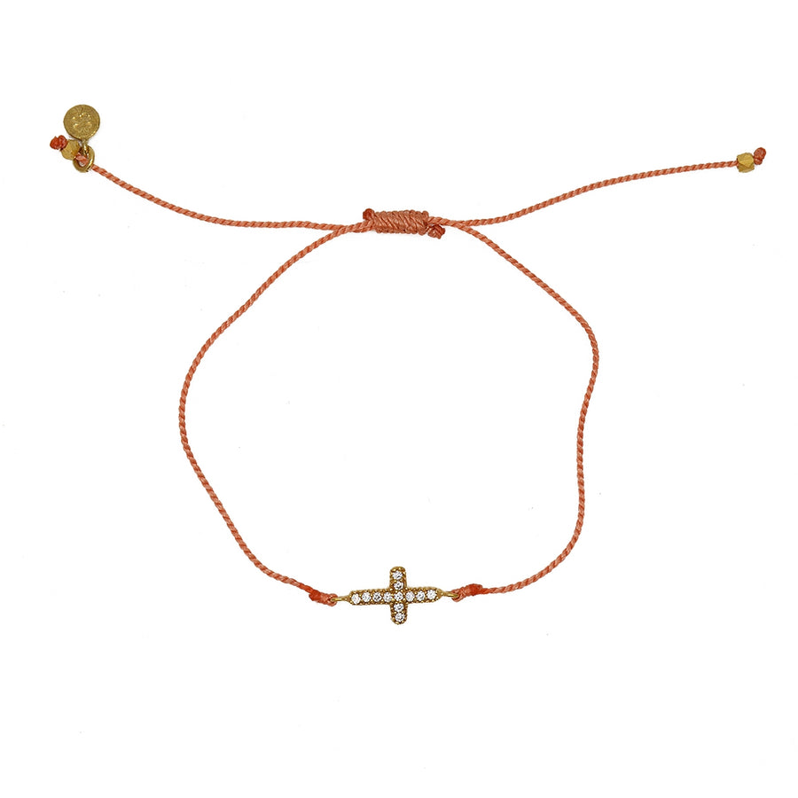Bracelet tressé coloré croix dorée et zircons - CORAIL