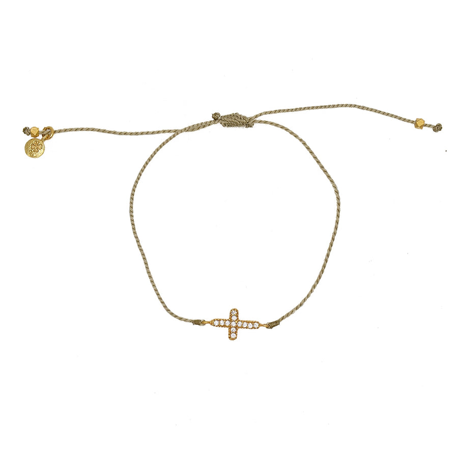 Bracelet tressé coloré croix dorée et zircons - KAKI
