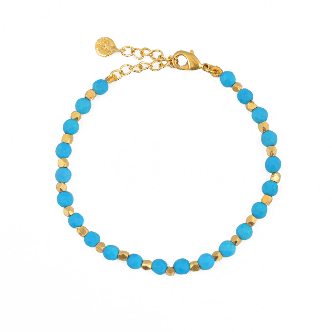 Bracelet perles dorées et pierres facettées - TURQUOISE