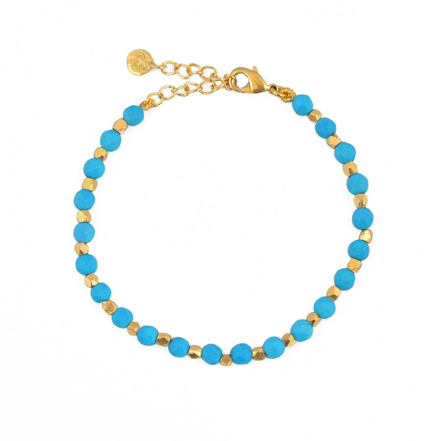 Bracelet perles dorées et pierres facettées - TURQUOISE
