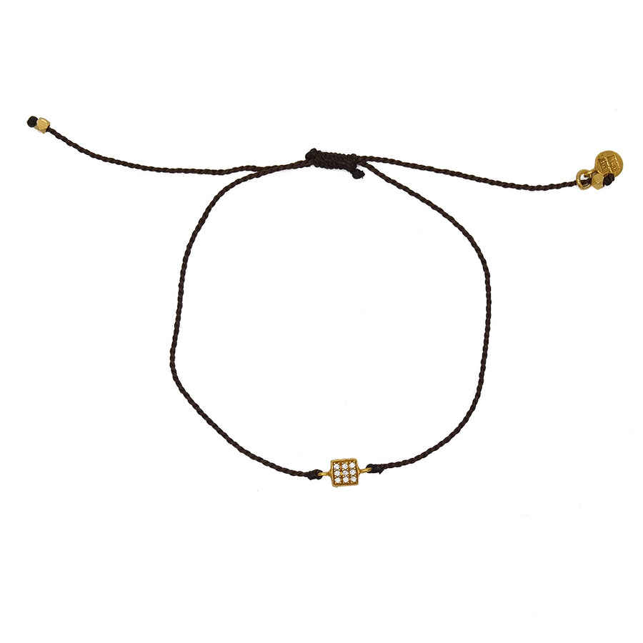 Bracelet tressé carré doré et zircons - CHOCOLAT