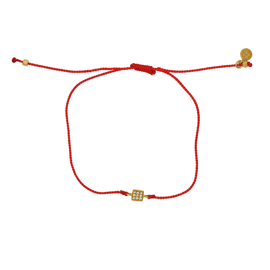 Bracelet tressé carré doré et zircons - ROUGE