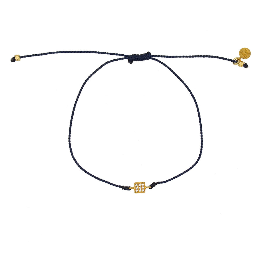 Bracelet tressé carré doré et zircons - BLEU MARINE