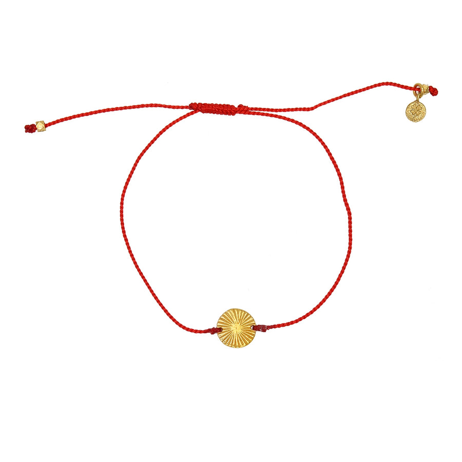 Bracelet tressé coloré et médaille dorée - ROUGE