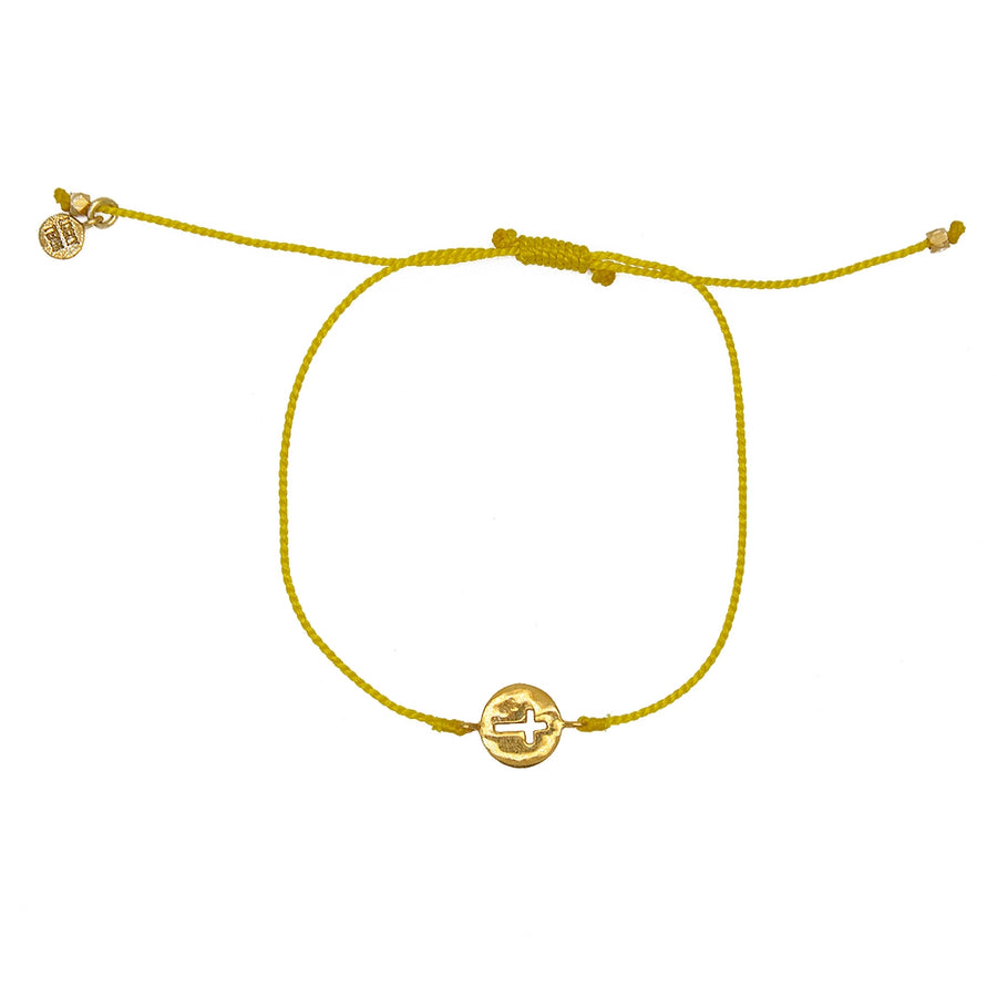 Bracelet tressé coloré médaille croix dorée - JAUNE