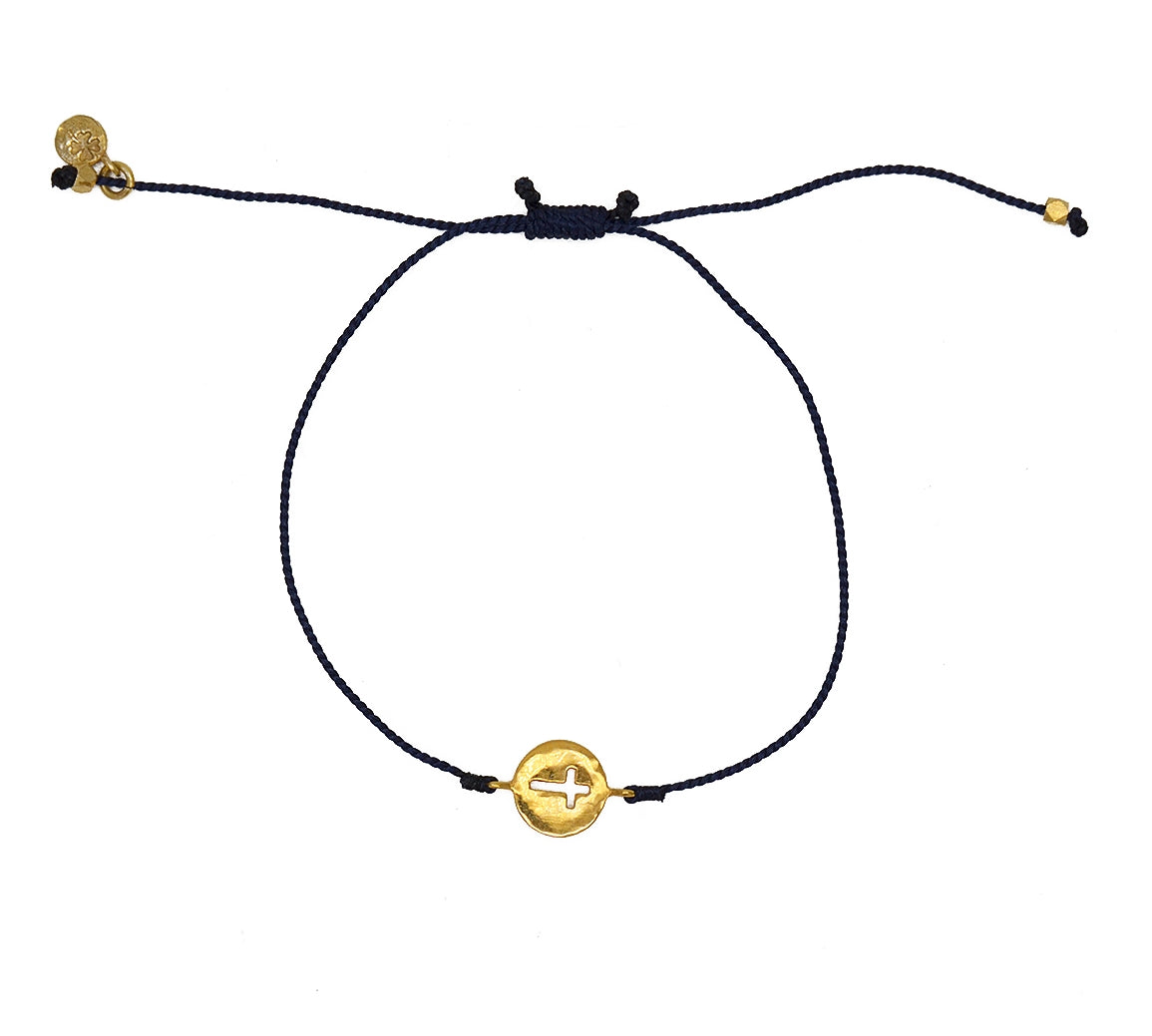 Bracelet tressé coloré médaille croix dorée - BLEU MARINE