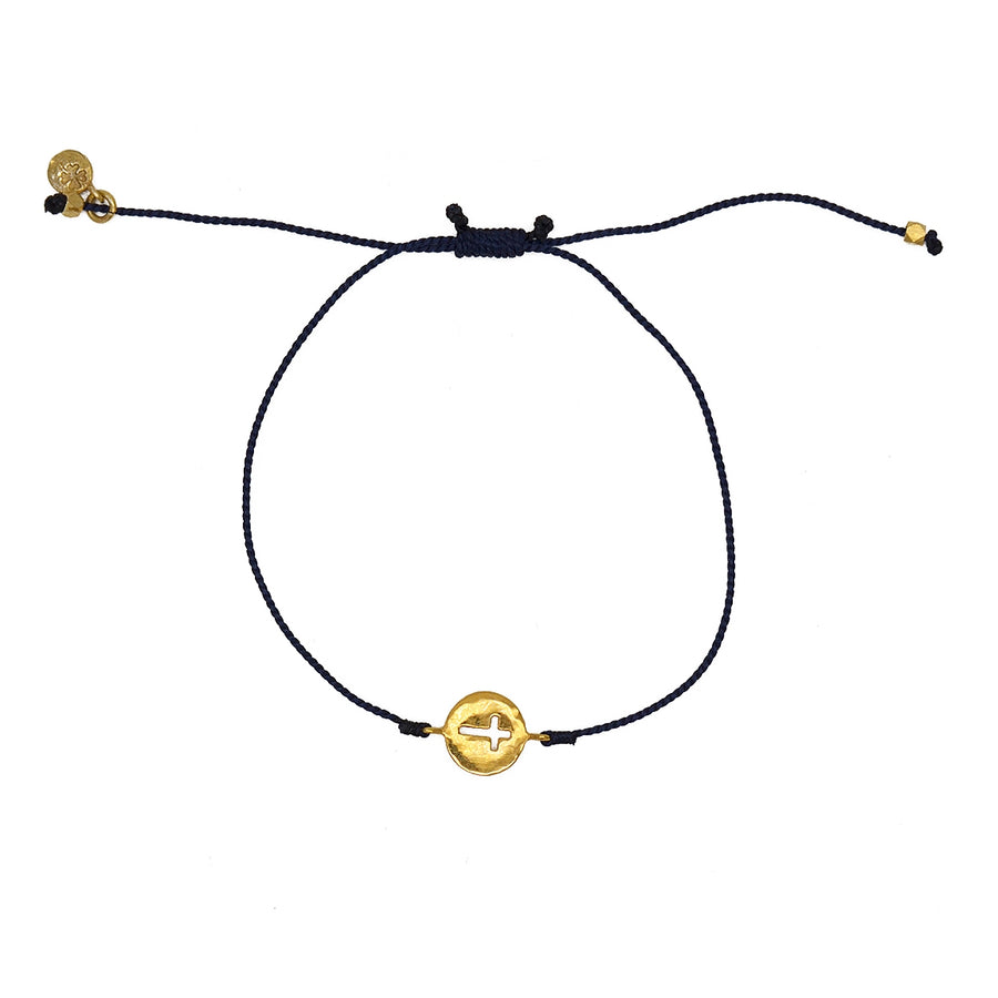 Bracelet tressé coloré médaille croix dorée - BLEU MARINE