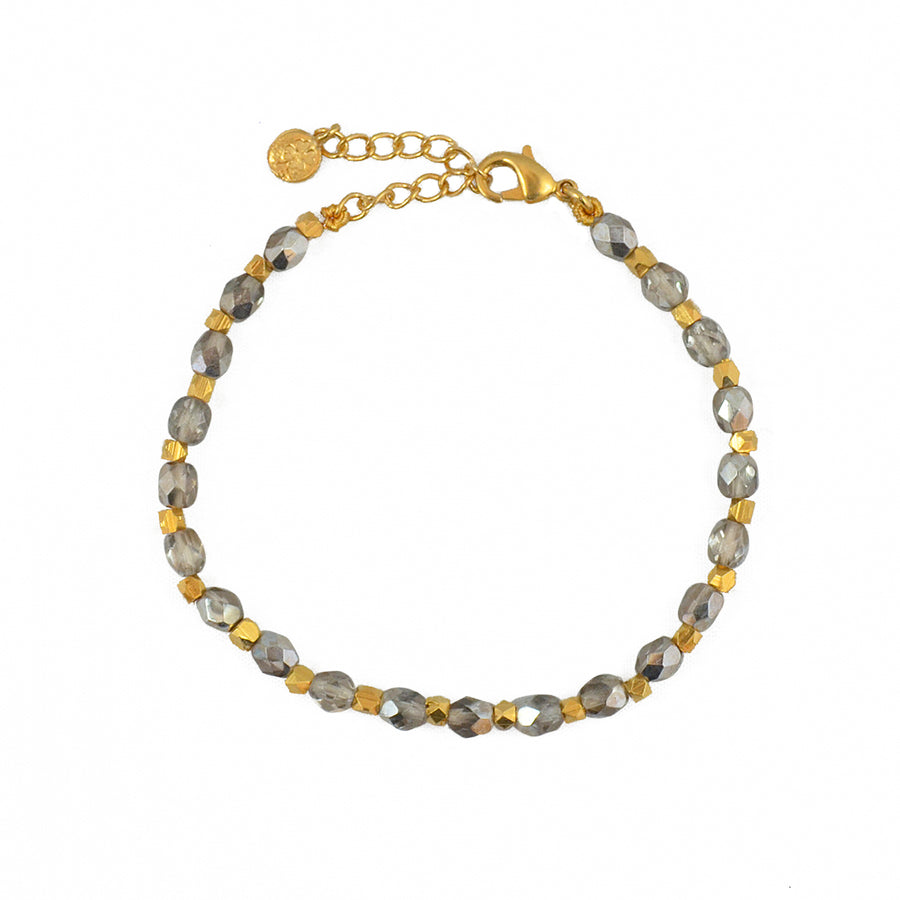 Bracelet perles dorées et pierres facettées - ROCAILLE GRISE
