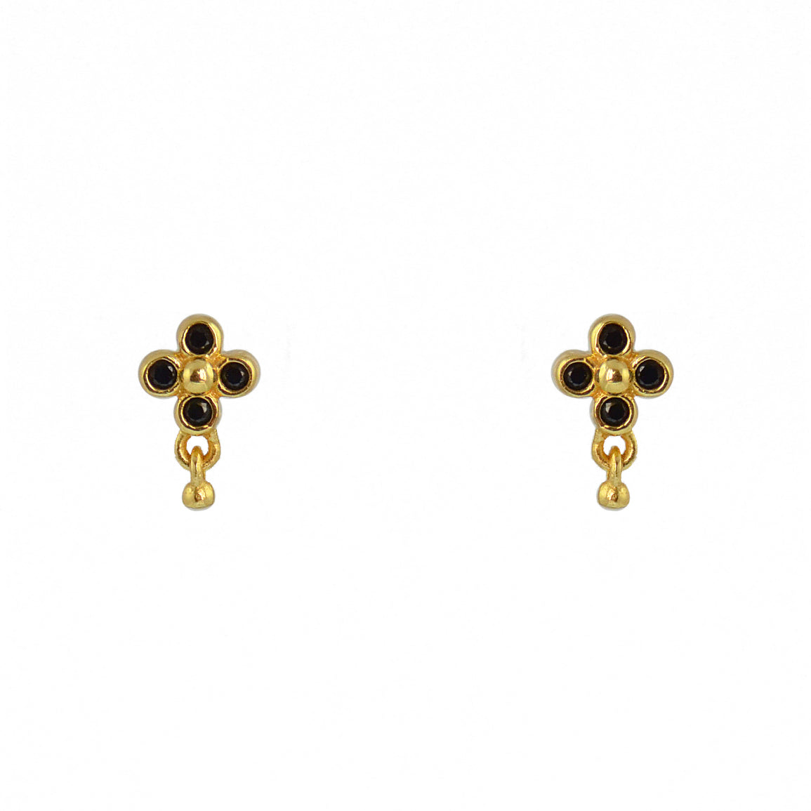 Boucles dorées fleur zircons et pampille - ZIRCON NOIR -