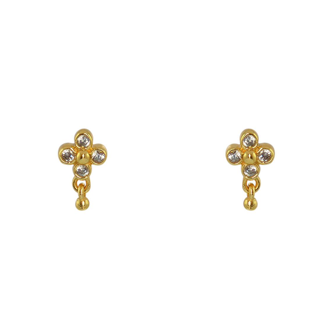 Boucles dorées fleur zircons et pampille - ZIRCON BLANC -