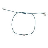 Bracelet fil fin coloré et coeur argent 925 - BLEU JEAN