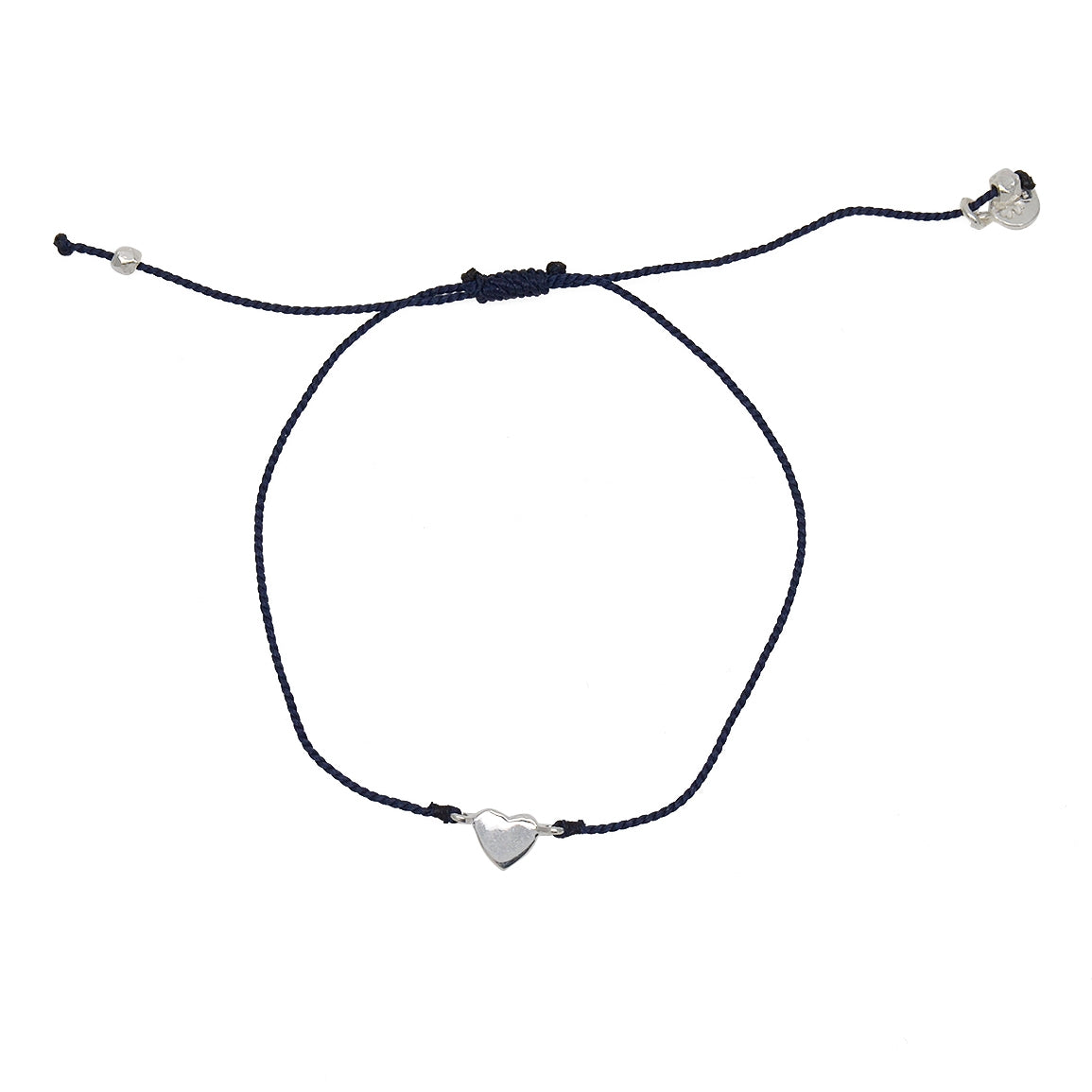 Bracelet fil fin coloré et coeur argent 925 - BLEU MARINE