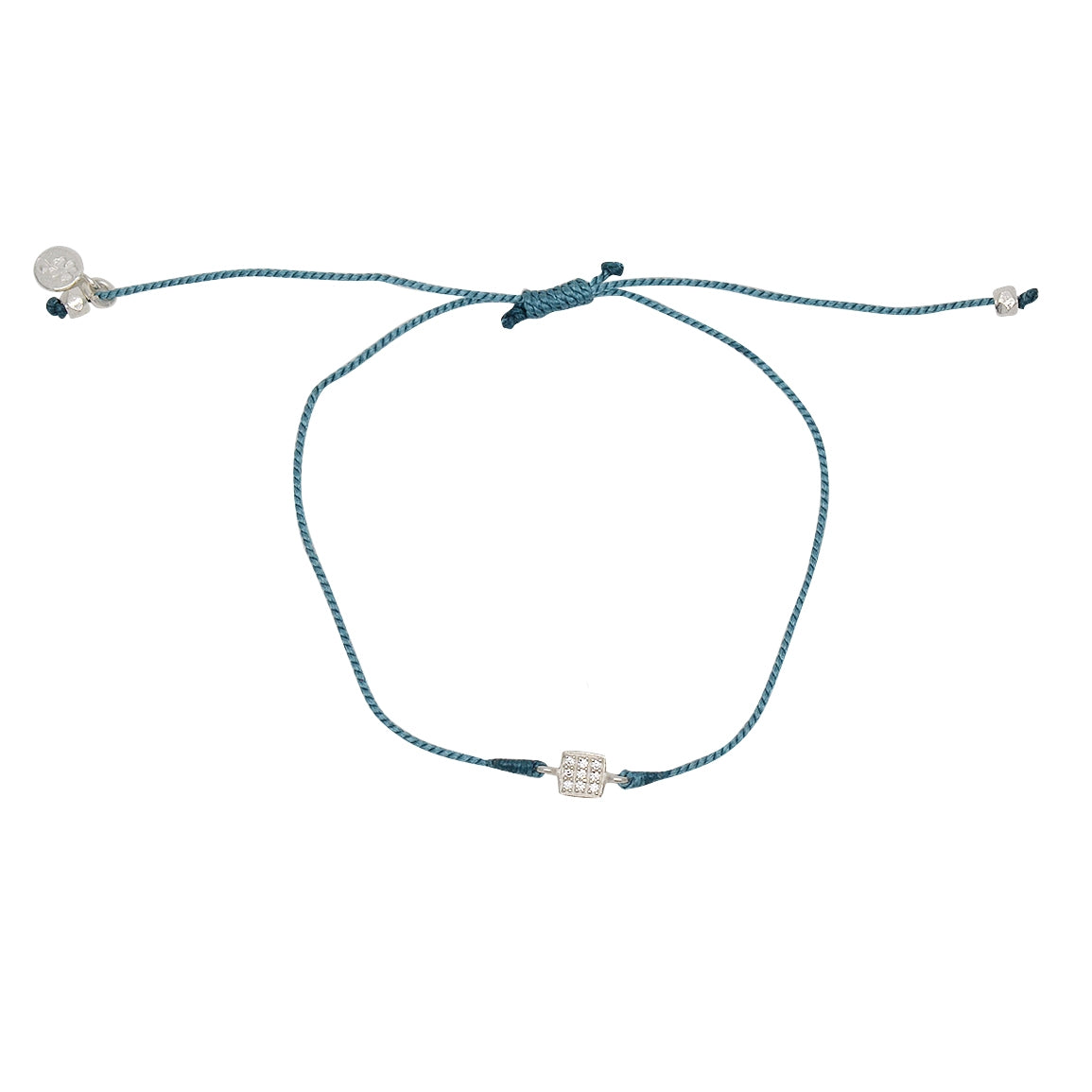 Bracelet tressé carré argent 925 et zircons - BLEU JEAN