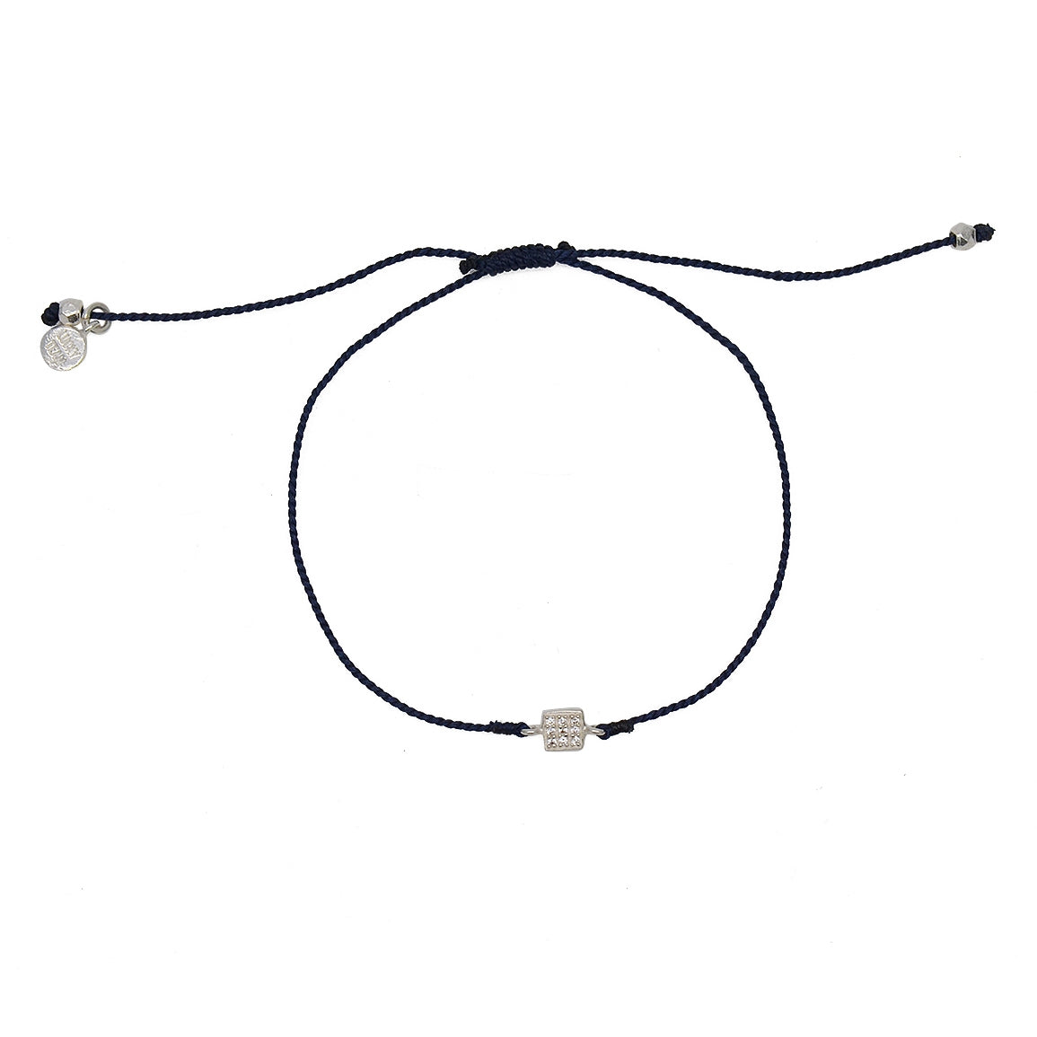Bracelet tressé carré argent 925 et zircons - BLEU MARINE