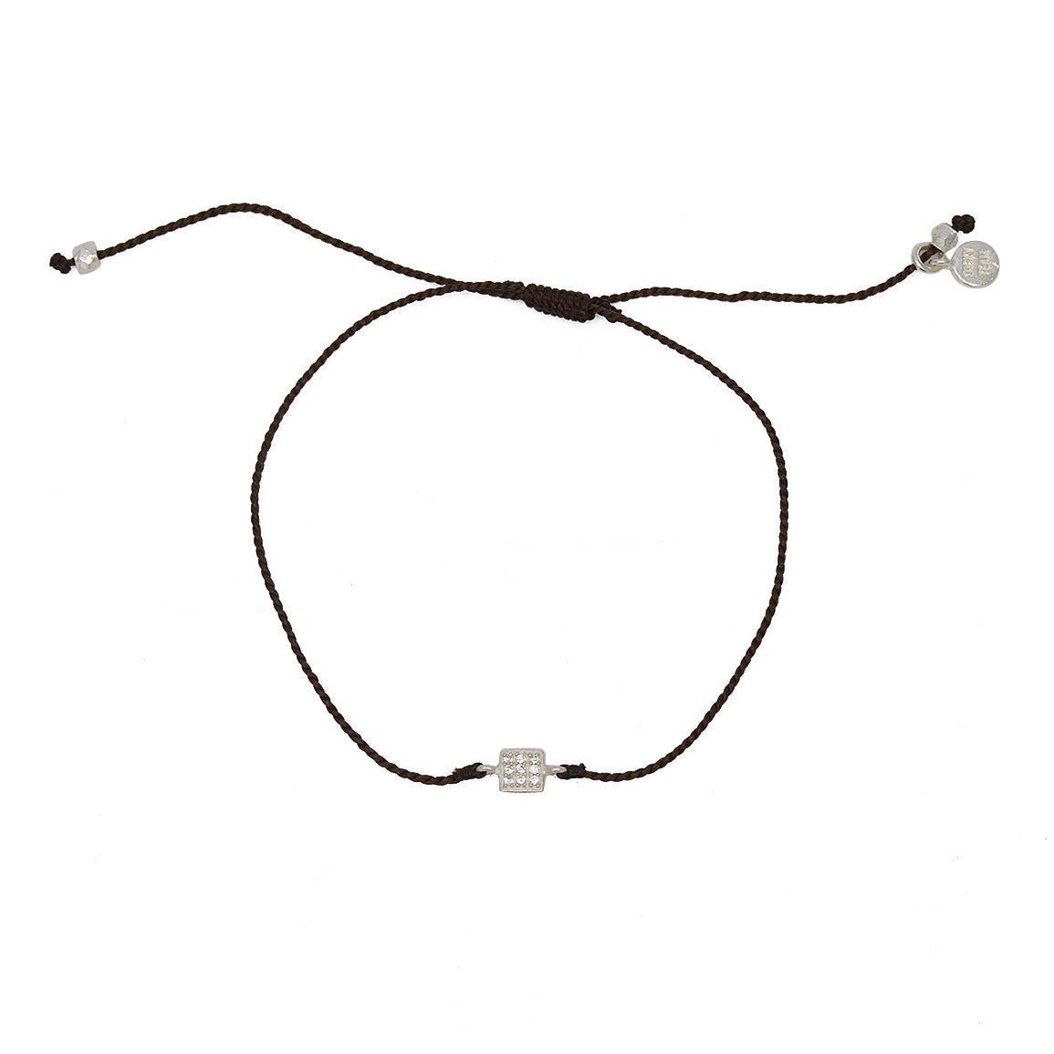 Bracelet tressé carré argent 925 et zircons - CHOCOLAT