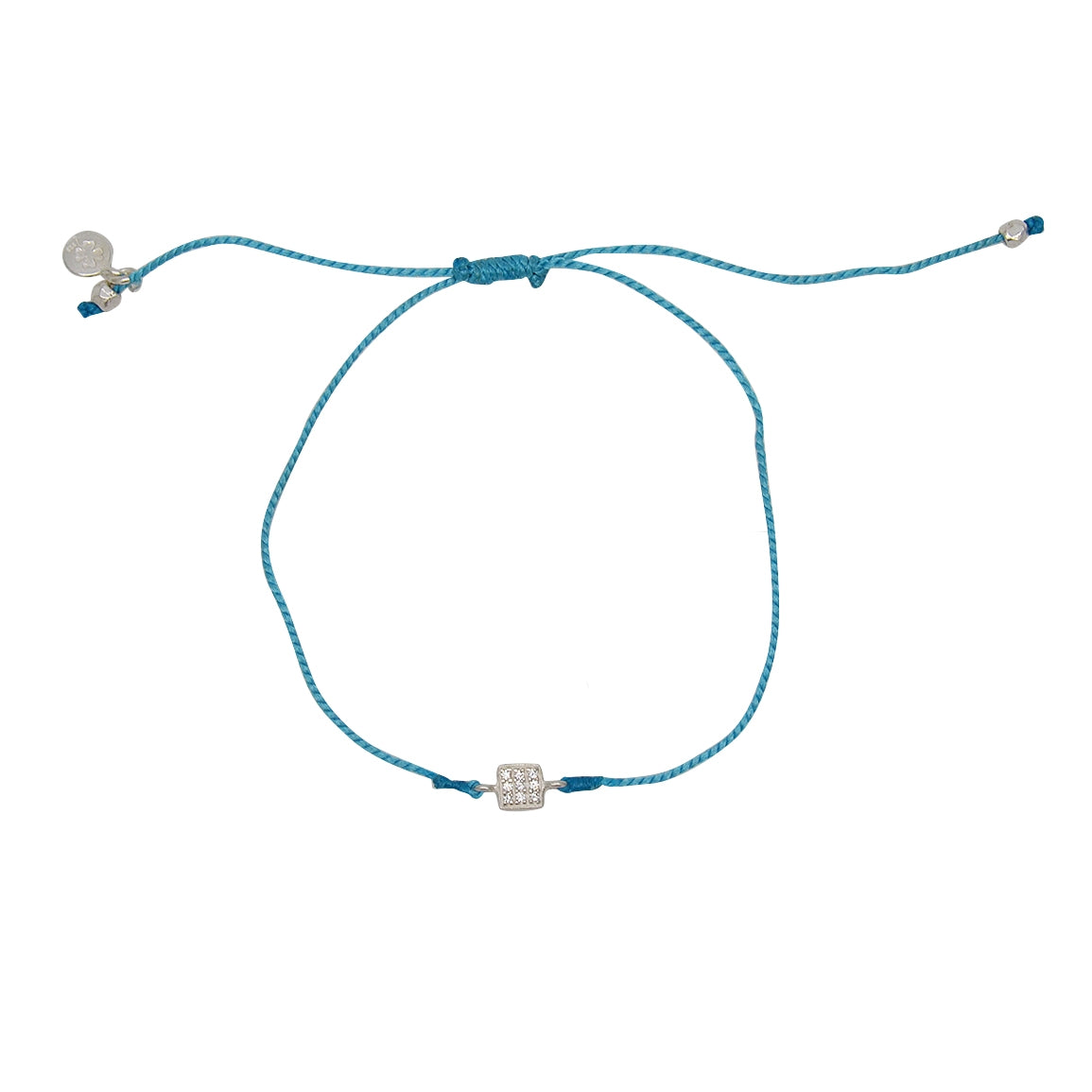 Bracelet tressé carré argent 925 et zircons - TURQUOISE