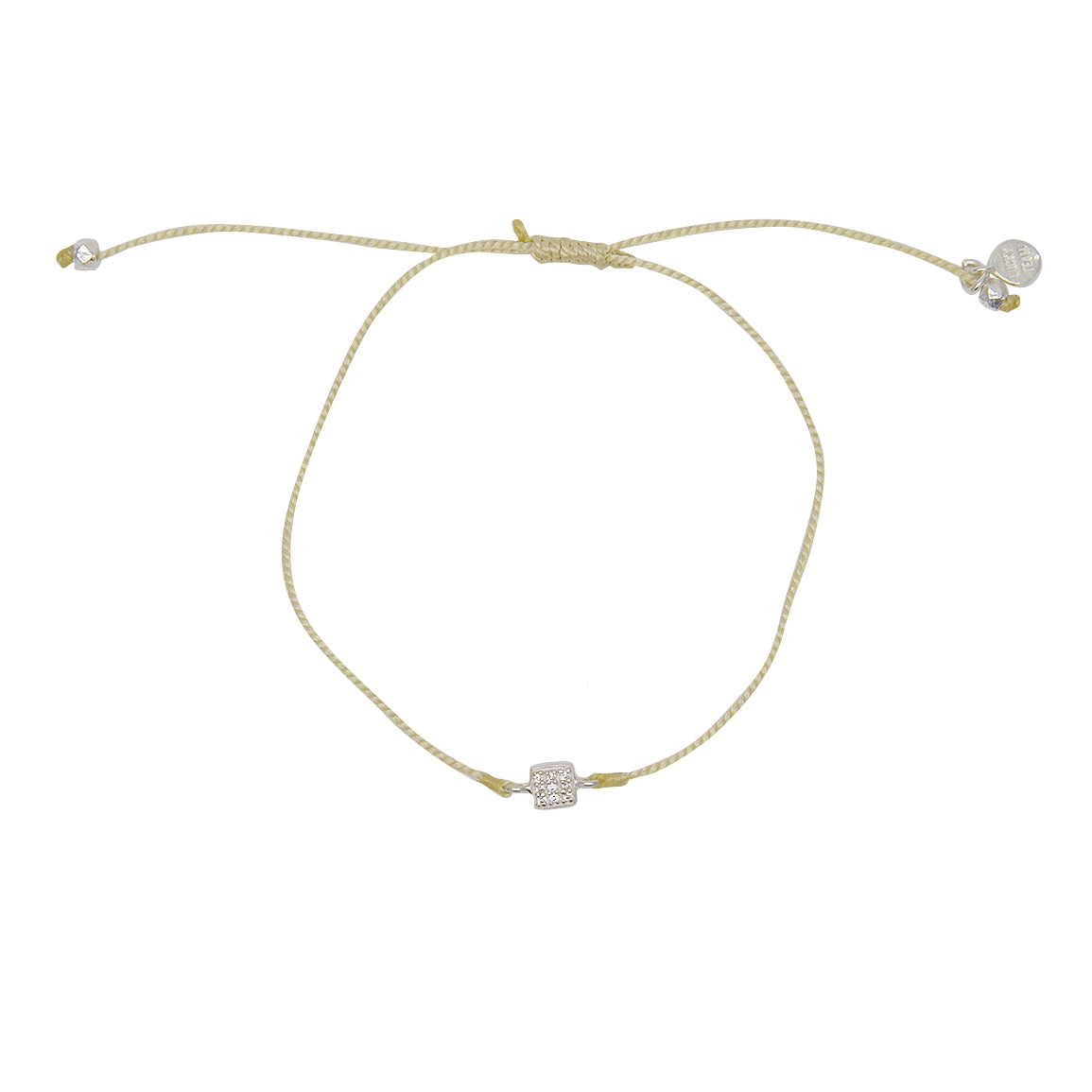 Bracelet tressé carré argent 925 et zircons - BEIGE