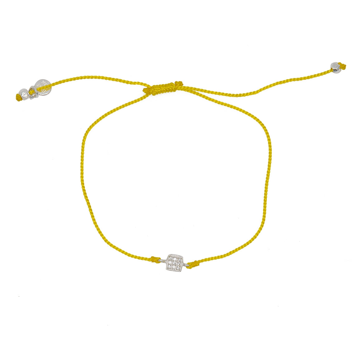 Bracelet tressé carré argent 925 et zircons - JAUNE