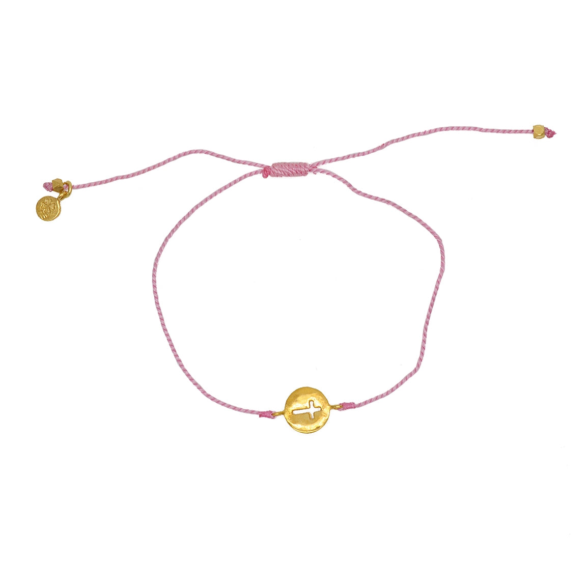 Bracelet tressé coloré médaille croix dorée - ROSE