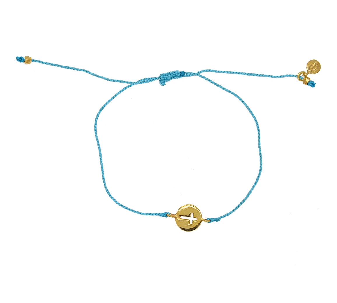 Bracelet tressé coloré médaille croix dorée - TURQUOISE