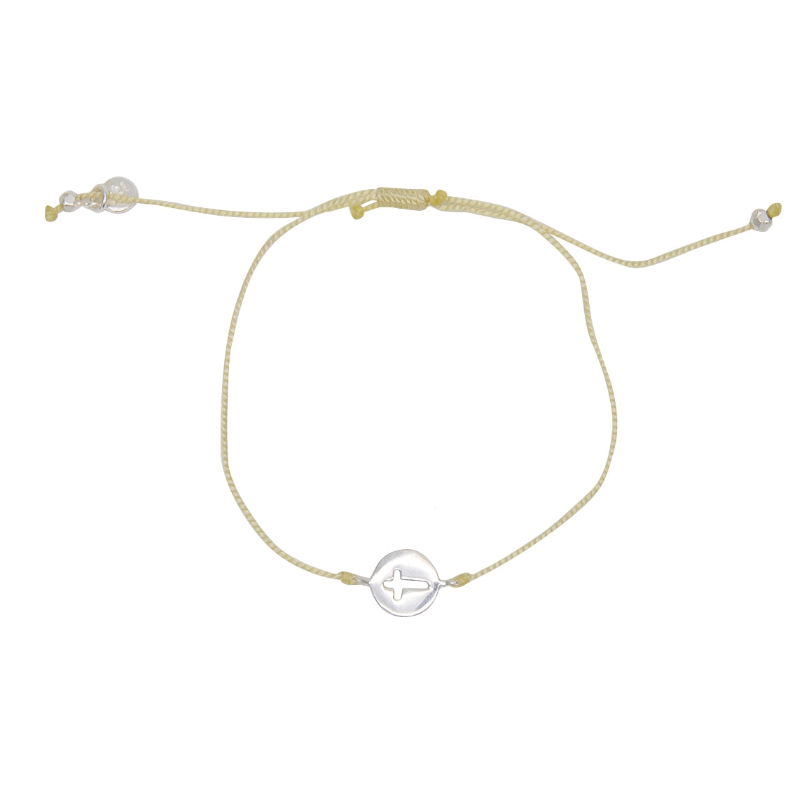 Bracelet tressé coloré et médaille croix argent 925 - BEIGE