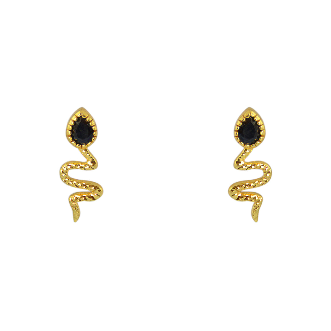 Boucles dorées serpent et pierre - ONYX NOIRE - Boucles
