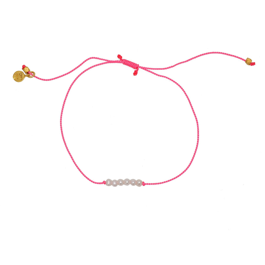 Bracelet tressé coloré et pierres - ROSE FLUO & PERLES DE