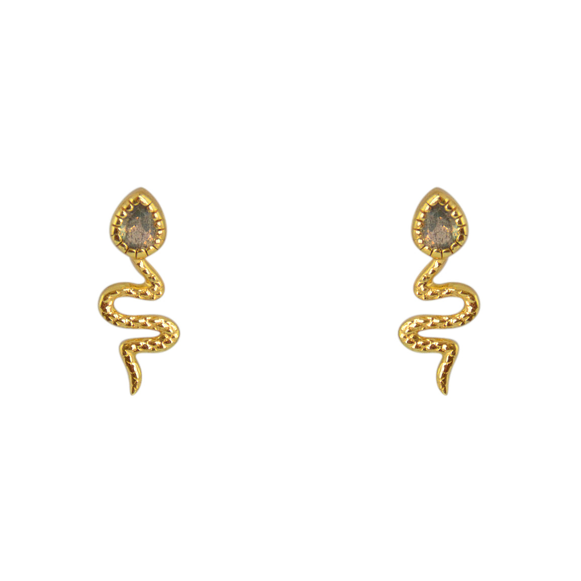 Boucles dorées serpent et pierre - LABRADORITE - Boucles