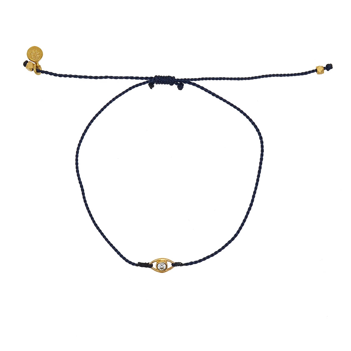 Bracelet tressé bleu jean oeil doré et zircon - BLEU MARINE